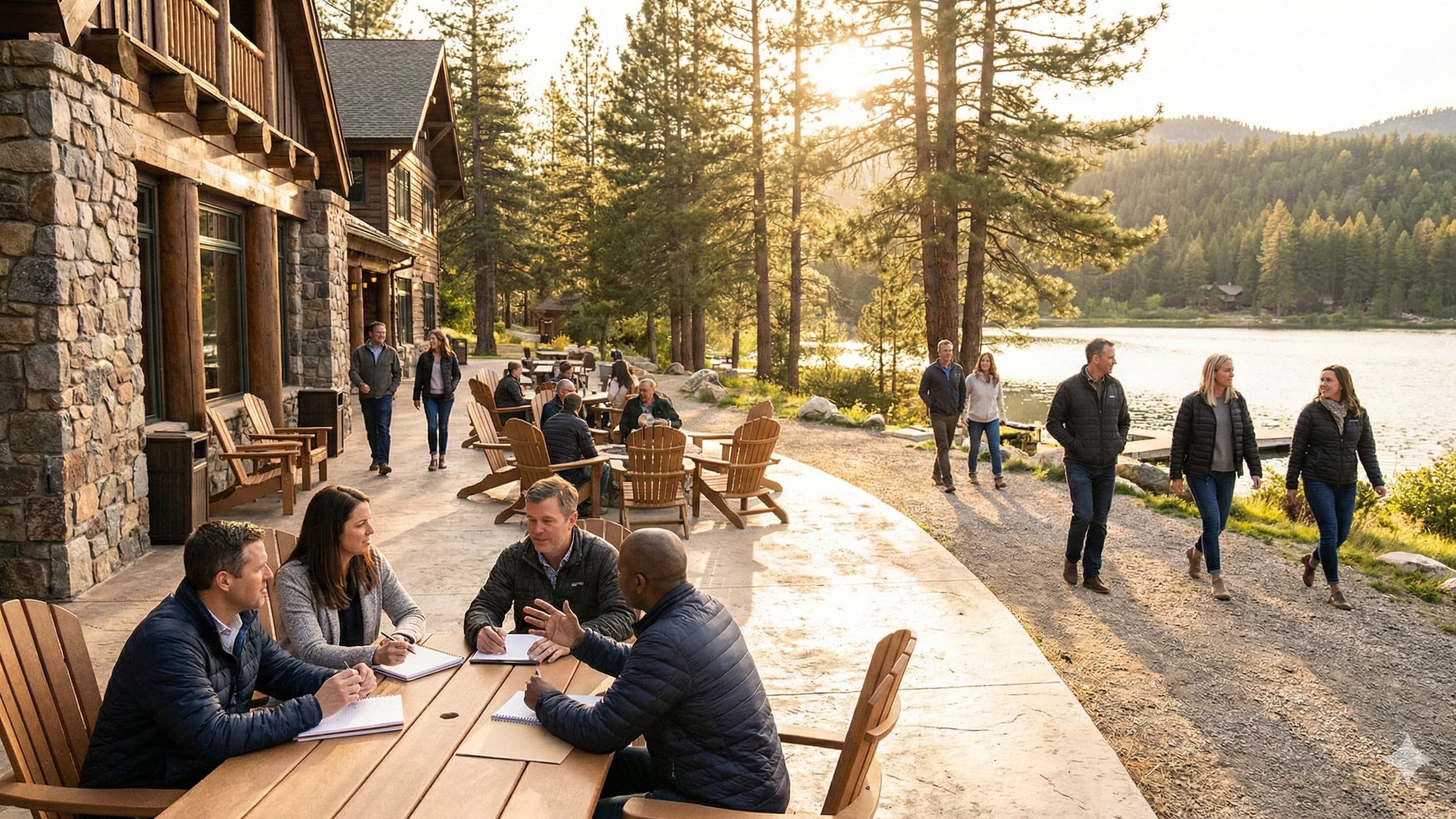 Team at a corporate retreat in a scenic location