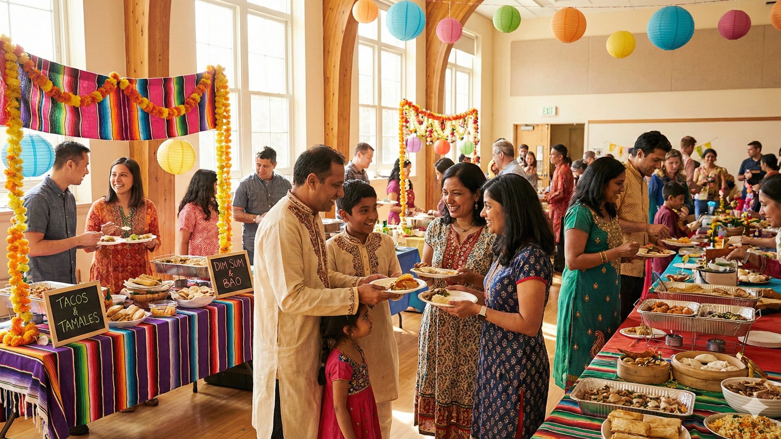 Inclusive multicultural celebration bringing diverse traditions together