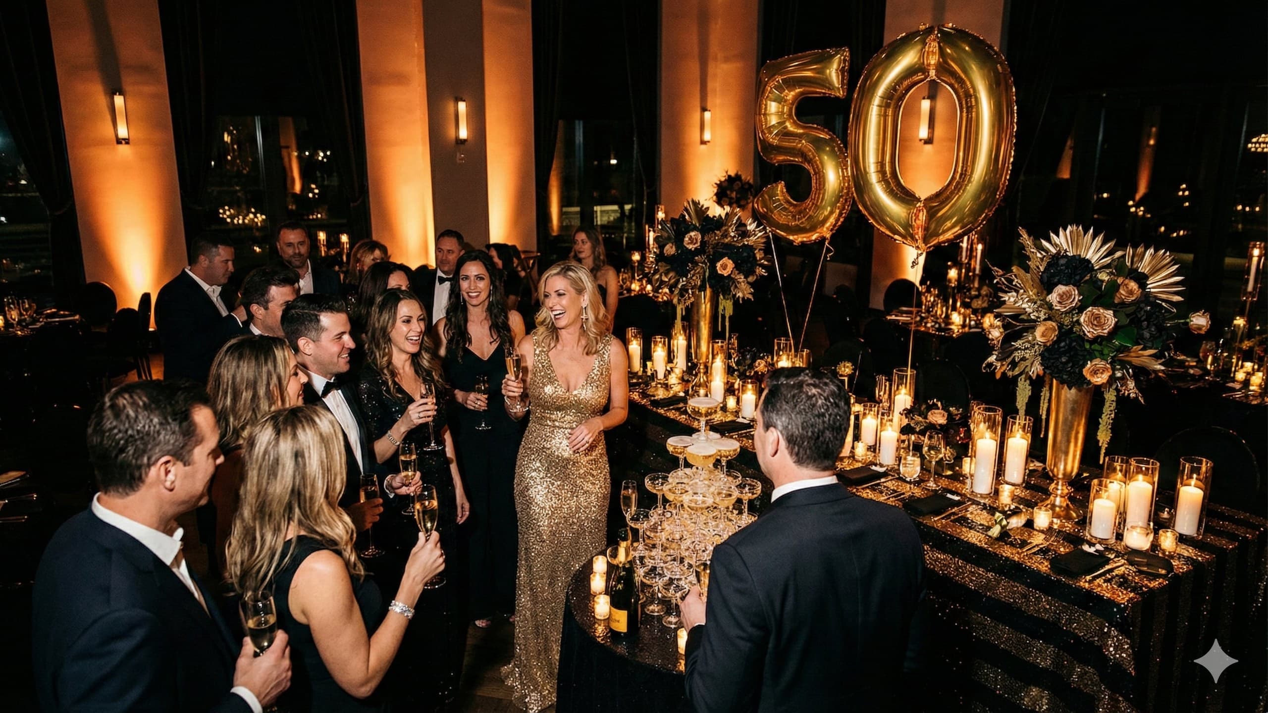 Glamorous 50th birthday celebration with gold decorations